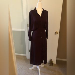 Express Burgundy Wine Button Up Midi Portofino Shirt Dress